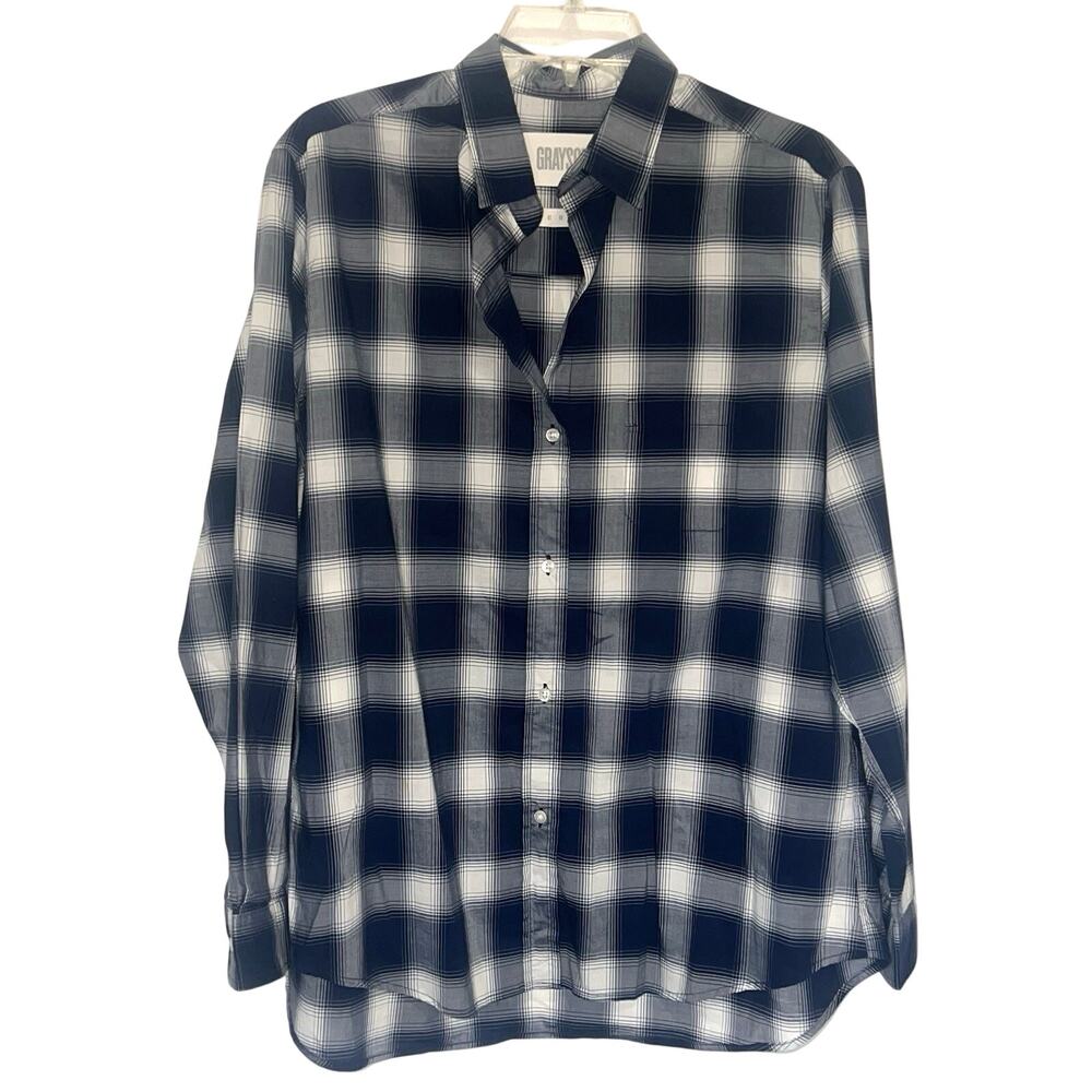 GRAYSON The Hero Shirt Size 4 Large Blue White Plaid Button Long Sleeve Cotton